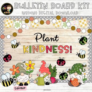 Plant Kindness Spring Bulletin Board Kit, Easter Classroom Door Decor Editable