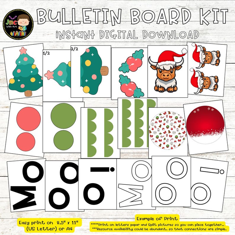 Christmas Highland Cow Bulletin Board Kit January Winter Door Decor