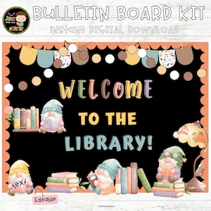 Library Gnomes Bulletin Board Kit | Spring Reading Book | Door Decor | Editable