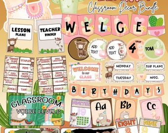 LLAMA themed Classroom Decor Bundle, Printable, Back to School, Classroom Decorations, Editable, Instant Download