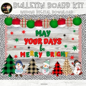 Merry Bright Christmas Bulletin Board Kit Door Decoration Kit Poster Editable