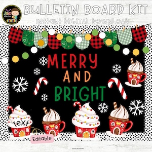 Merry Bright Christmas Bulletin Board Kit December Door Decoration Editable
