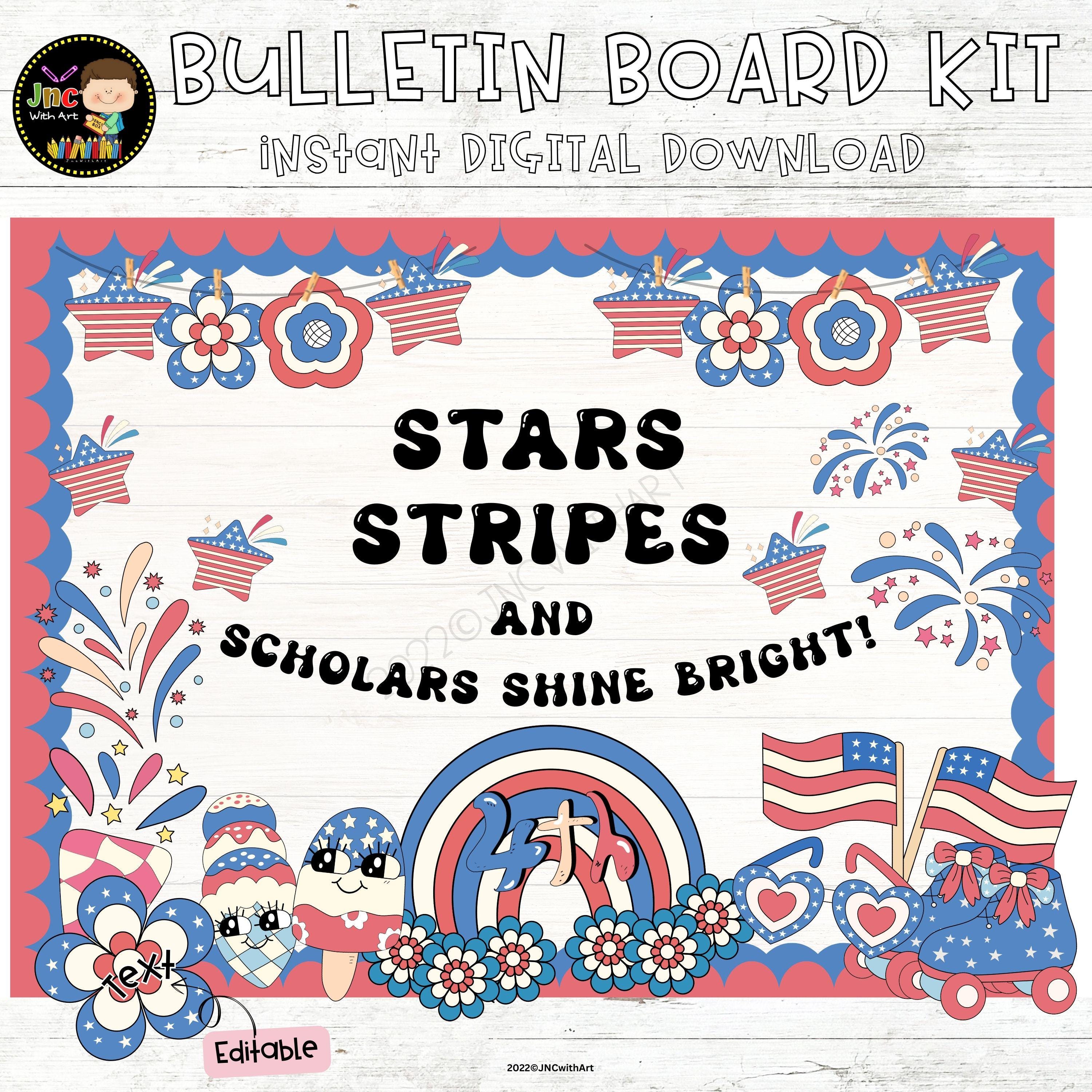 Kit de quadro de avisos com estrelas e listras: decoração patriótica para sala de aula (download digital)