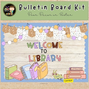 Reading or Library Bulletin Board Kit, Groovy Classroom Door Decoration, Editable