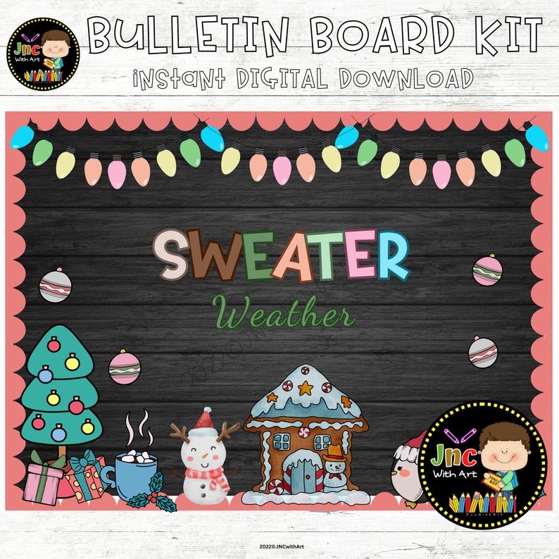 Winter Bulletin Board Kit Holiday Season December January Door Decor