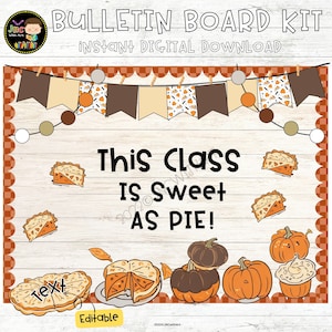 Pie Pumpkin Fall Bulletin Board Kit Thanksgiving Door Decor Editable