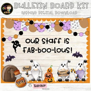 Halloween Spooky Staff Shoutouts Bulletin Board Kit October Door Decor Editable