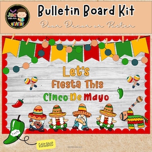 Fiesta Cinco De Mayo Bulletin Board Kit Spring Mexican Party Door Decor Editable