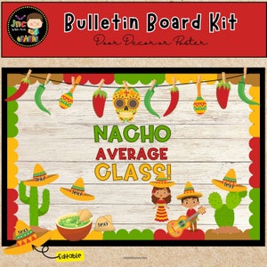 Nacho Average Class prikbord Cinco de Mayo deurdecoratie klaslokaal bewerkbaar