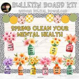 Spring Mental Health Habit Bulletin Board Kit Classroom Decor Counselor Editable