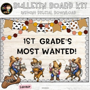 Cowboy Gnomes Bulletin Board Kit Back to School Door Decor Editable