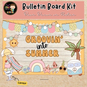 Groovy Retro into Summer Bulletin Board Kit Classroom Decor Editable