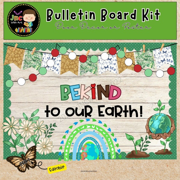 Be Kind to Our Earth,Bulletin Board Kit, Classroom Door Decor,Earth Day,Editable