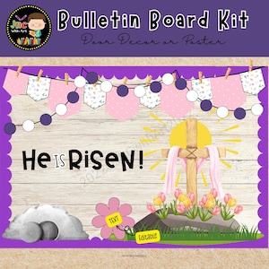 Resurrection Easter Bulletin Board Kit, He is Risen, Classroom Door Decoration, April ,Printable, Easter Bulletin Board for Church, Editable
