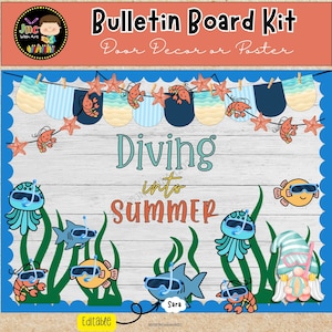 Diving Into Summer Bulletin Boards for School Ocean Classroom Door Decor Editable