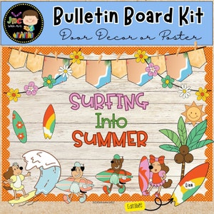 Surfing into Summer Bulletin Board Kit End of Year Classroom Door Decor Editable
