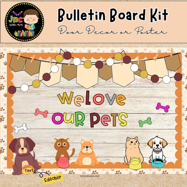 Puppy and Cat Love Bulletin Board Kit|Paw Some Door Decor|Printable| Editble