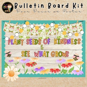 Spring Flowers Bulletin Board Kit, Seeds of Kindness, Door Decor, Editable