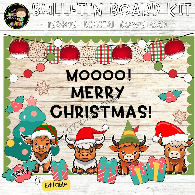 Christmas Highland Cow Bulletin Board Kit January Winter Door Decor