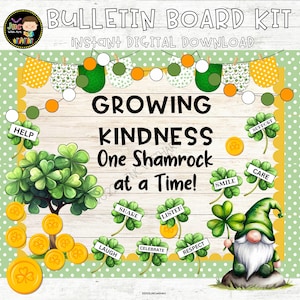 St Patricks Day Bulletin Board Kit, Shamrock Classroom Decor, March, Editable