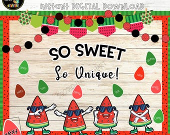Wassermelone Pinnwand-Bordüre „We're One In A Melon“ – 21 M Lang, Aquarell-Design | Für Klassenzimmer, Büro, Partydeko