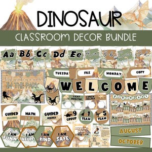 Dinosaur Themed Classroom Decor Bundle, Back to School Bulletin Board Kit, Editable,