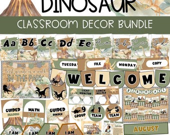 Dinosaur Themed Classroom Decor Bundle, Back to School Bulletin Board Kit, Editable,