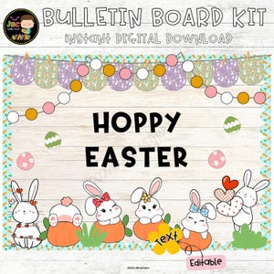 April Easter Bunny Bulletin Board Kit: Hoppy Spring Classroom Decor (Editable)