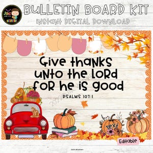 Thanksgiving Bulletin Board Kit: Christian Classroom Decor (Printable Editable)