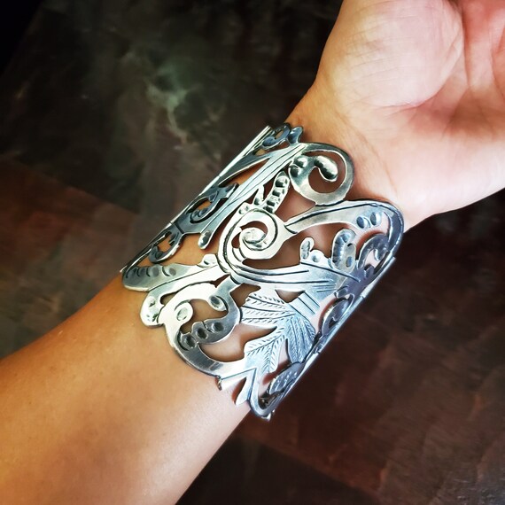 Epic Pierced Statement Cuff Bracelet Solid Silver… - image 3