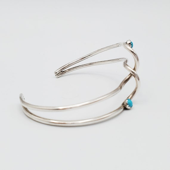 Vintage 6 5/8” Sterling Wire Cuff Bracelet Sky Bl… - image 4