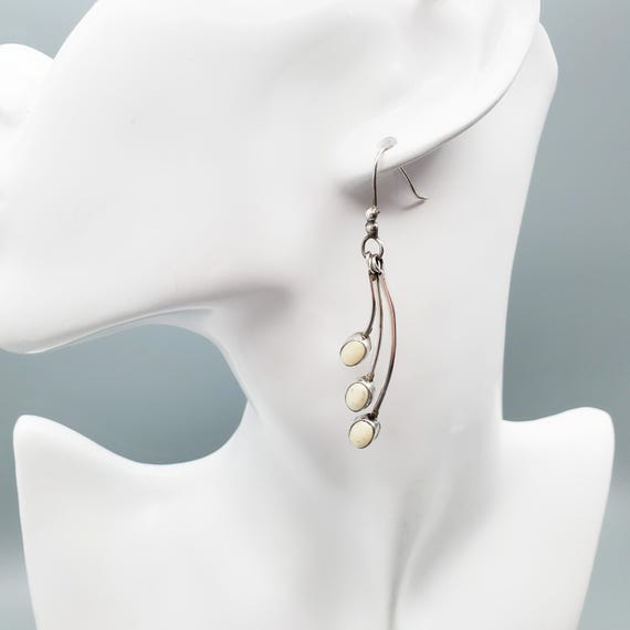 Handmade Solid Silver & White Stone Dangle Drop E… - image 5