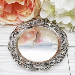 Antique German 800 Silver 4.25&quot; Coaster Miniature Tray Cast Pierced Ornate Floral Rococo Design