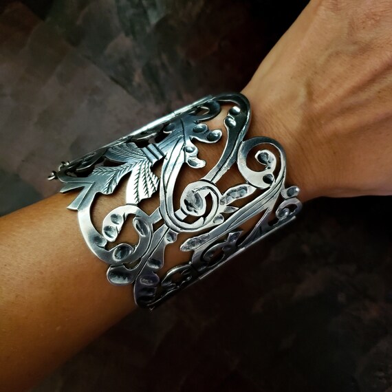 Epic Pierced Statement Cuff Bracelet Solid Silver… - image 1
