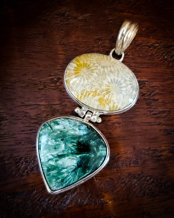 3” Solid Silver Hinged Statement Pendant Fossils … - image 1