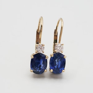 14k Dangling Leverback Sapphire & Diamond Earrings MSRP 3625USD 1.29C each