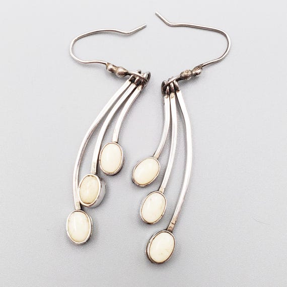 Handmade Solid Silver & White Stone Dangle Drop E… - image 2