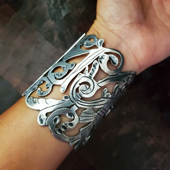 Epic Pierced Statement Cuff Bracelet Solid Silver… - image 2