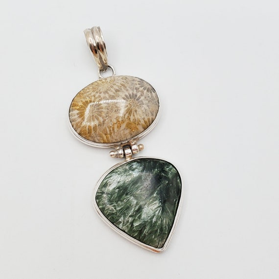 3” Solid Silver Hinged Statement Pendant Fossils … - image 2