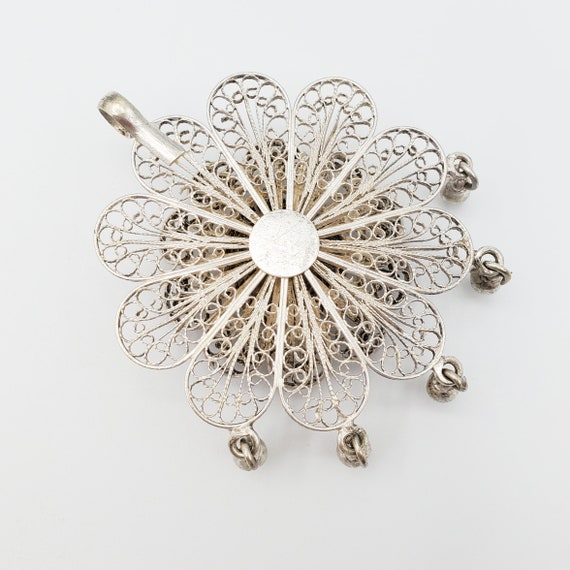 Large Handmade Solid Silver Filigree Flower Penda… - image 5
