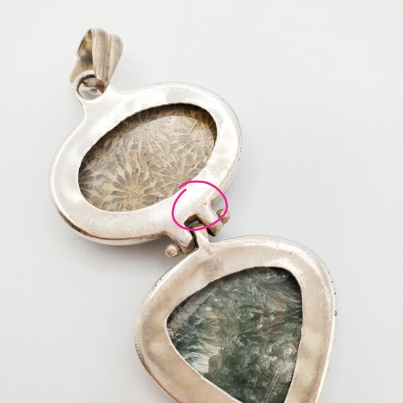 3” Solid Silver Hinged Statement Pendant Fossils … - image 7
