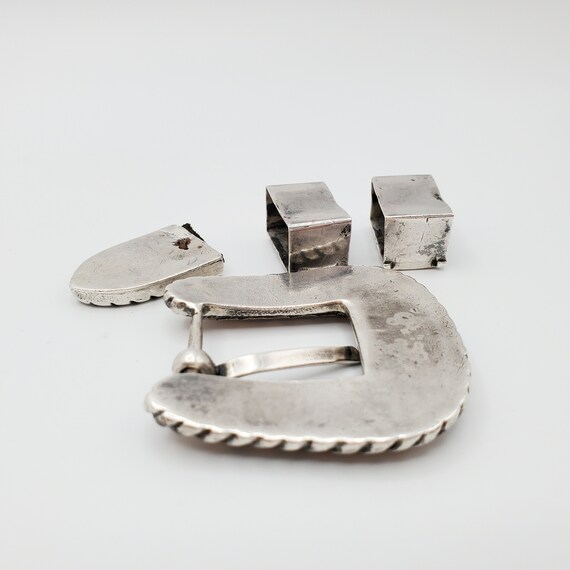 1990s Vintage Handmade Solid Silver Western Buckl… - image 5