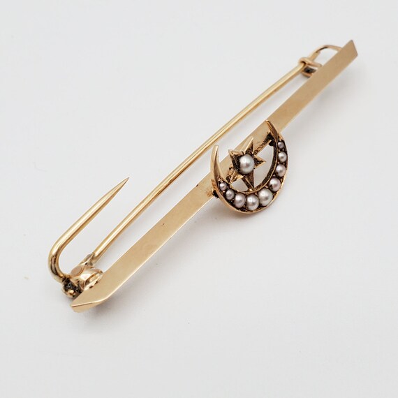 Antique Victorian 10k Gold Bar Pin Brooch w Seed … - image 3