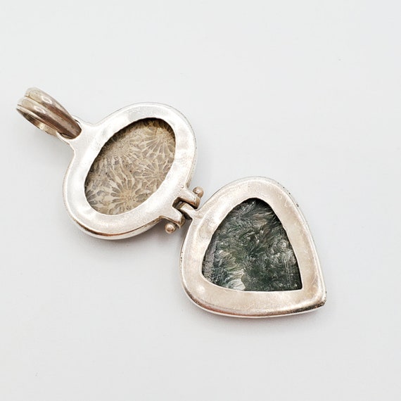 3” Solid Silver Hinged Statement Pendant Fossils … - image 6