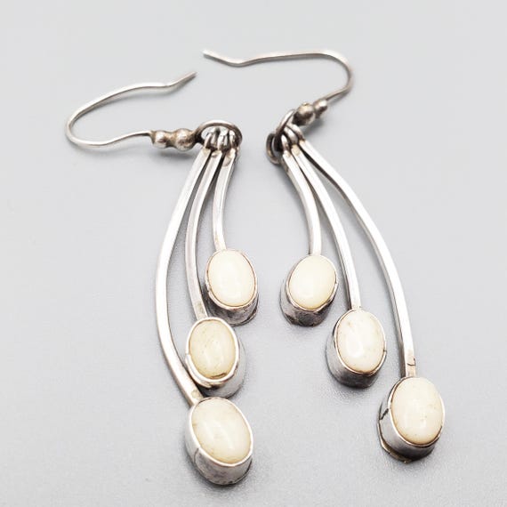 Handmade Solid Silver & White Stone Dangle Drop E… - image 3