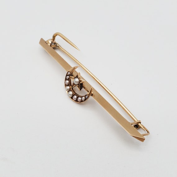 Antique Victorian 10k Gold Bar Pin Brooch w Seed … - image 4