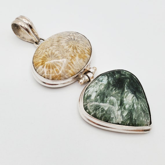 3” Solid Silver Hinged Statement Pendant Fossils … - image 3