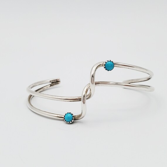 Vintage 6 5/8” Sterling Wire Cuff Bracelet Sky Bl… - image 3