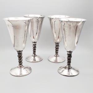 Vintage 4 Silver Plated 7” Goblets Valero Spain Holly Berry Stems Holiday Feast Ren Faire Accessory Chalice Pimp Cup AS IS!!