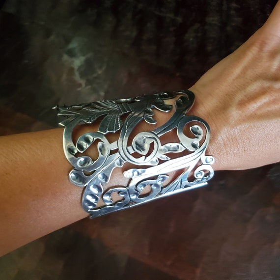 Epic Pierced Statement Cuff Bracelet Solid Silver… - image 4